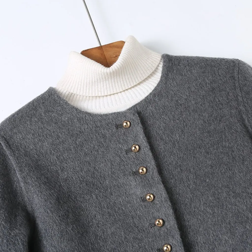 

Женская осенне-зимняя маленькая шерстяная верхняя одежда, однобортный короткий топ с клапаном и карманами, модный ароматный стиль