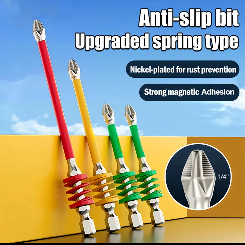 2pc/3pcs Anti-slip Spring Screwdriver Bits Magnetic PH2 Driver Screw 1/4inch Hex Shank Screwdriver Bits 65mm-150mm Bit Tools Set