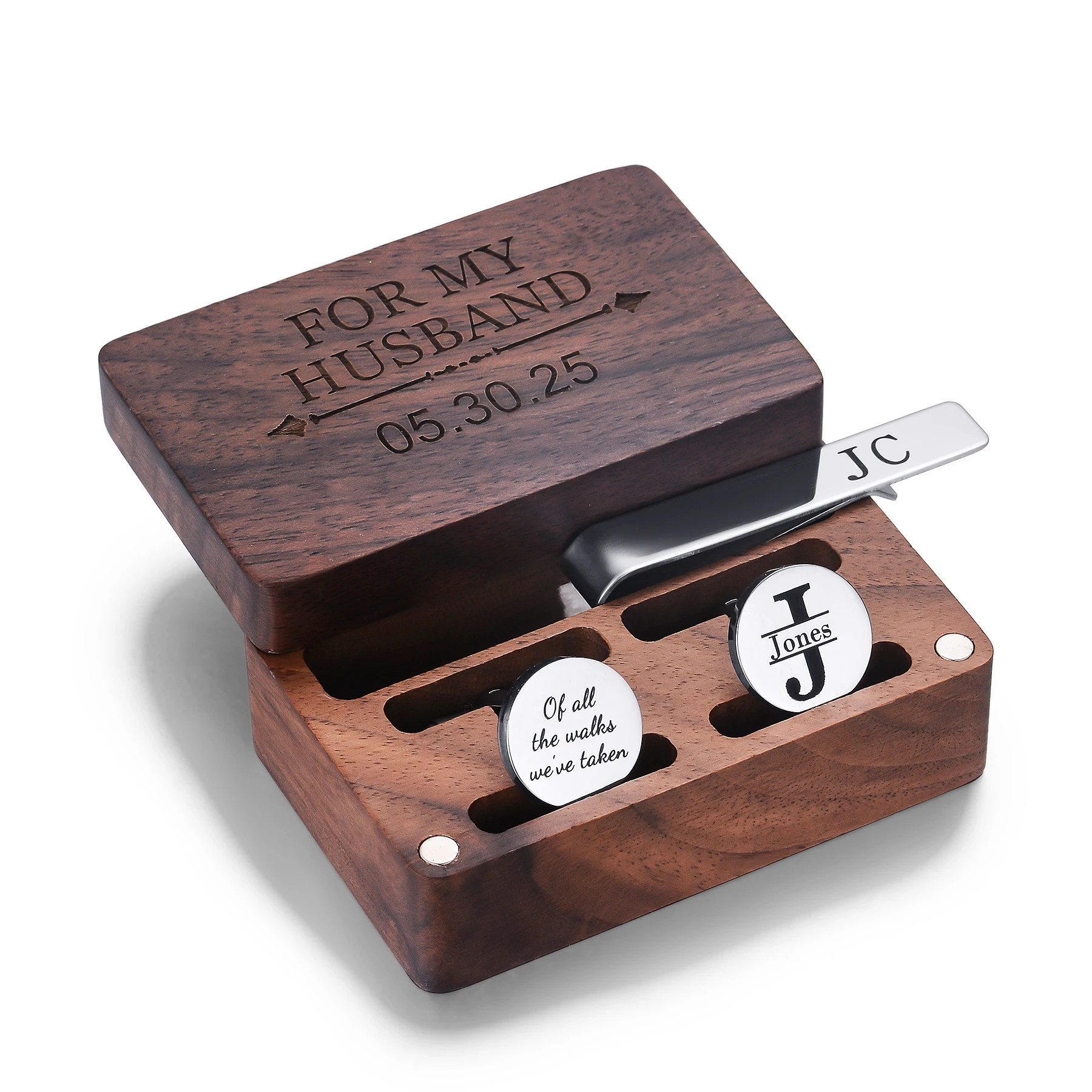 

Custom Engraved Round Cufflinks & Tie Clip Set Stainless Steel Anniversary Wedding Birthday Groomsmen Gift for Father Husband