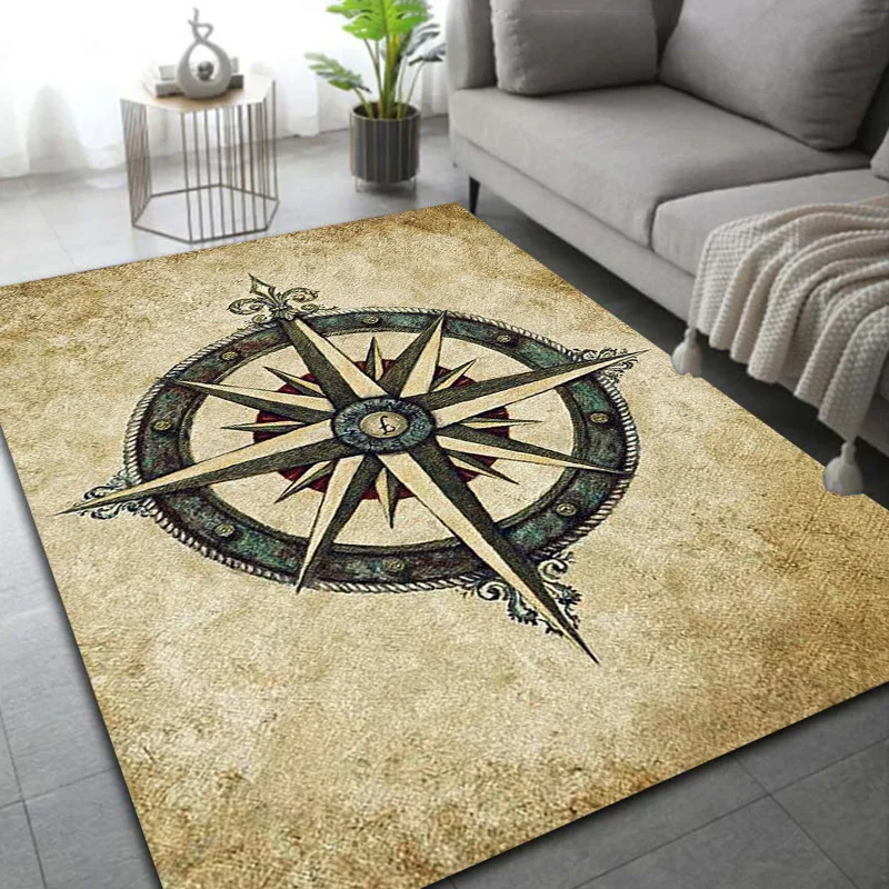 Retro Compass World Map Non-Slip Area Rug for Living Room Bedroom Sofa Kitchen Doormat Cool Floor Mat Carpet