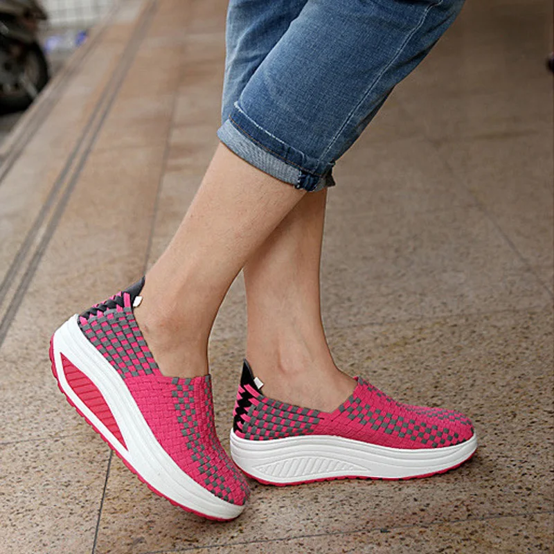 

Spring Summer Women Woven Shoes Flat Platform Ladies Pink Purple Height Increasing Shoes 5cm YX741