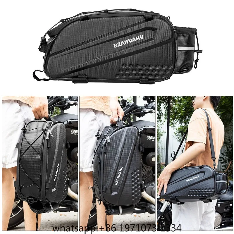 Multifunctional Expandable Bike Rear Rack Bag Hard Shell Carbon Fiber Look Cycling Pannier Bag with Insulated Water Bottle Pocke