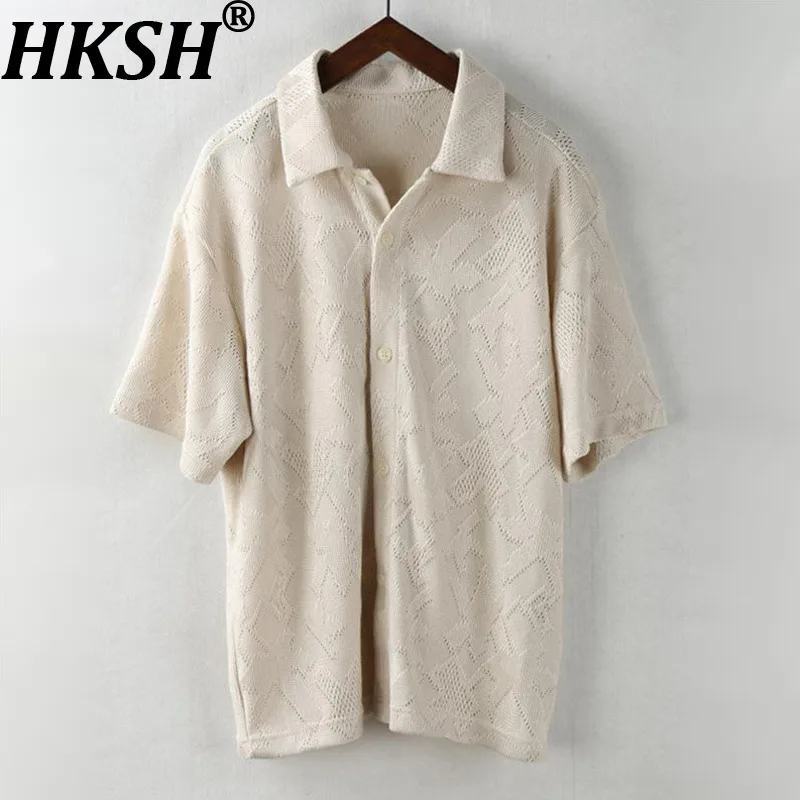 HKSH 2026 Spring Summer New Men's Short-Sleeved Shirt Knitted Jacquard Pattern Draped Trendy Vintage Loose Fit Versatile HK22129