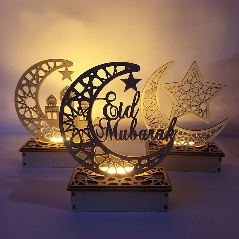 Ramadan Decoration 2025 Festival Wooden Moon Star Fairy Lights for Bedroom Decoration Ramadan Party Lighting Decorative Lamps