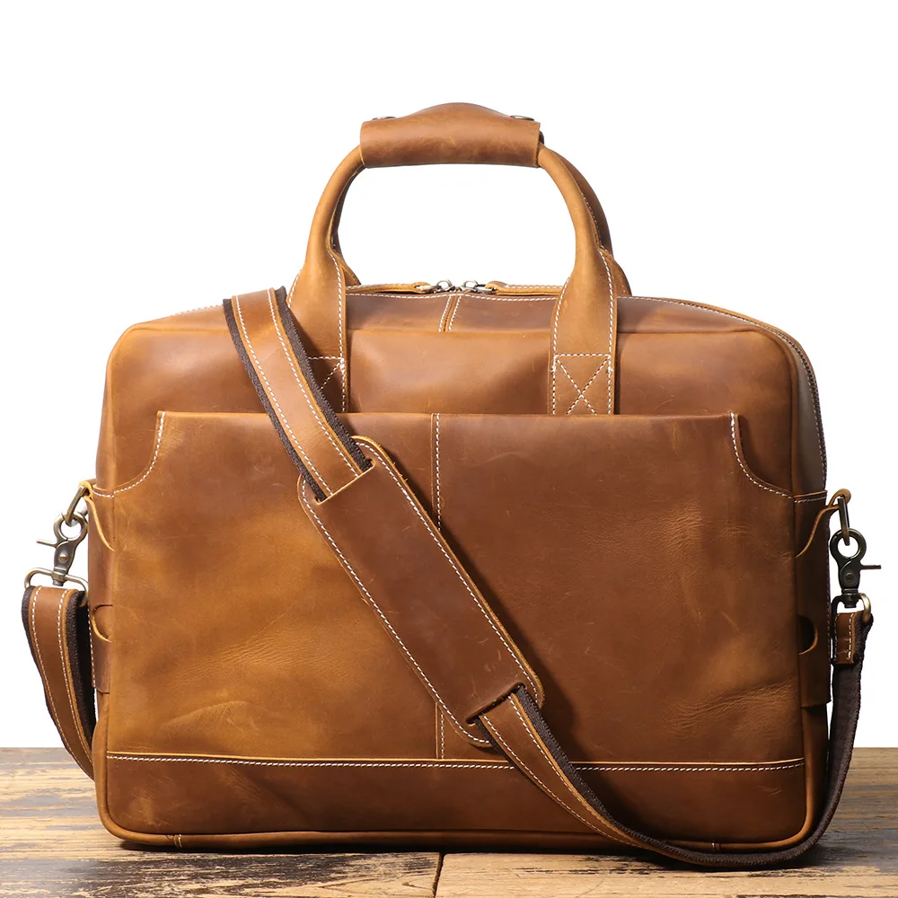 

LJ-D2005 Retro Men's Cowhide Shoulder Crossbody Computer Bag, Genuine Leather Business Handbag, Briefcase