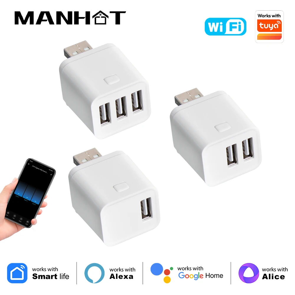 MANHO WiFi Smart USB Hub USB Micro Adapter 5V WiFi Mini USB Power Adapter APP Remote Control Voice Control For Alexa Google Home