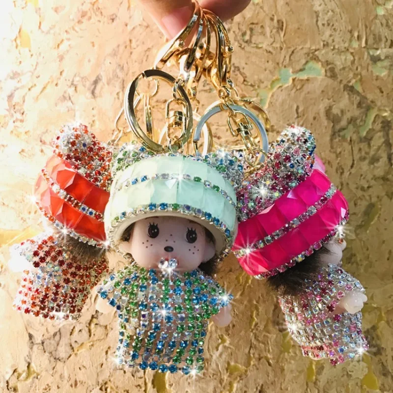New Kawaii Cute Monchchi Diamond Car Keychain Female Cartoon Couple Car Bag Pendant Children’s Birthday Gift Christmas Gift