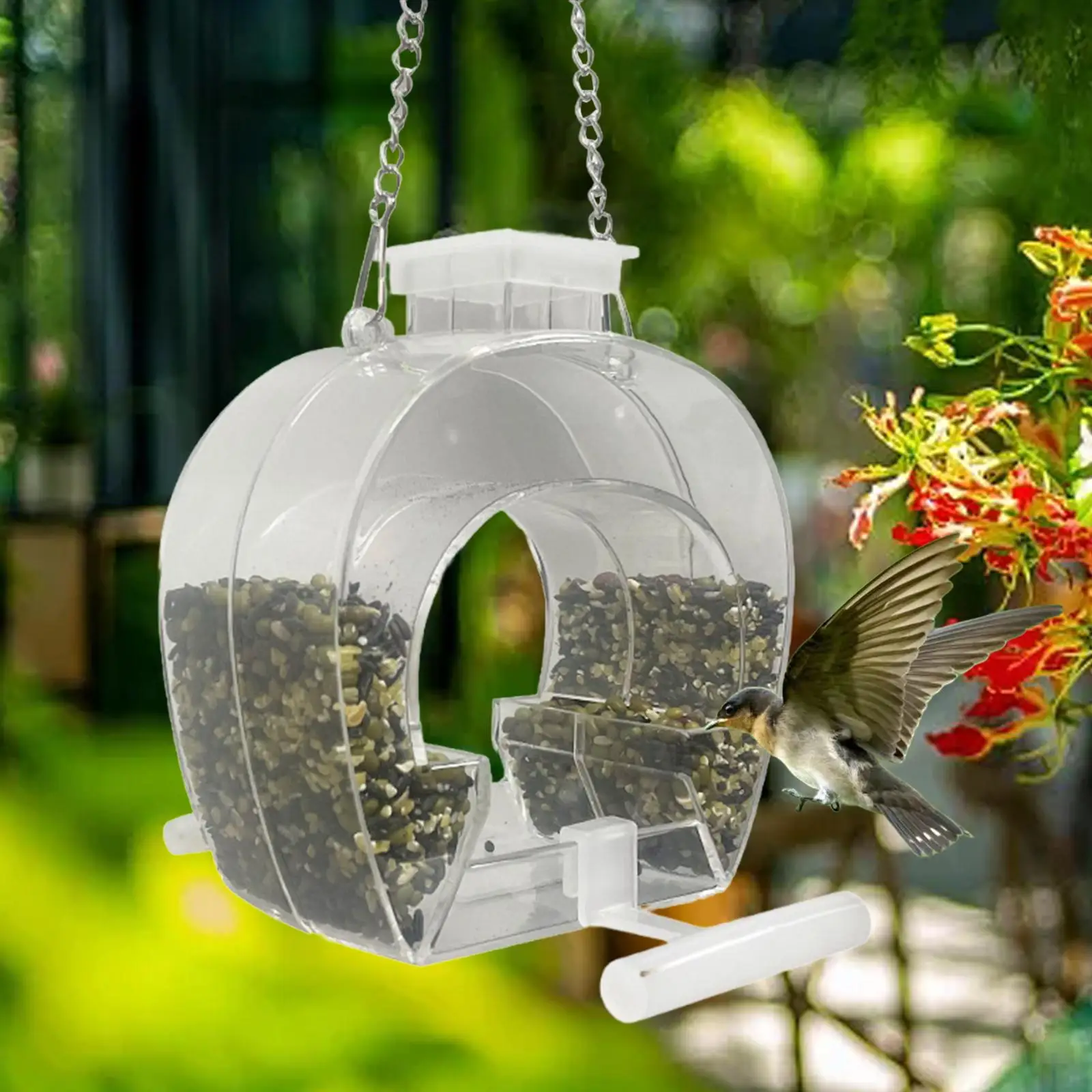 Picture 5: Acrylic Hanging Bird Feeder Large Capacity with Perch for Yard