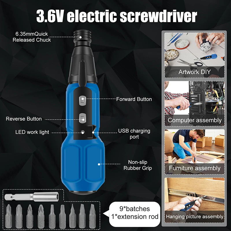 مفك كهربائي 3.6 فولت مفك منزلي صغير مضاد للانزلاق مقبض مفكات قضيب مستقيم قابل لإعادة الشحن أداة إصلاح السائق #5