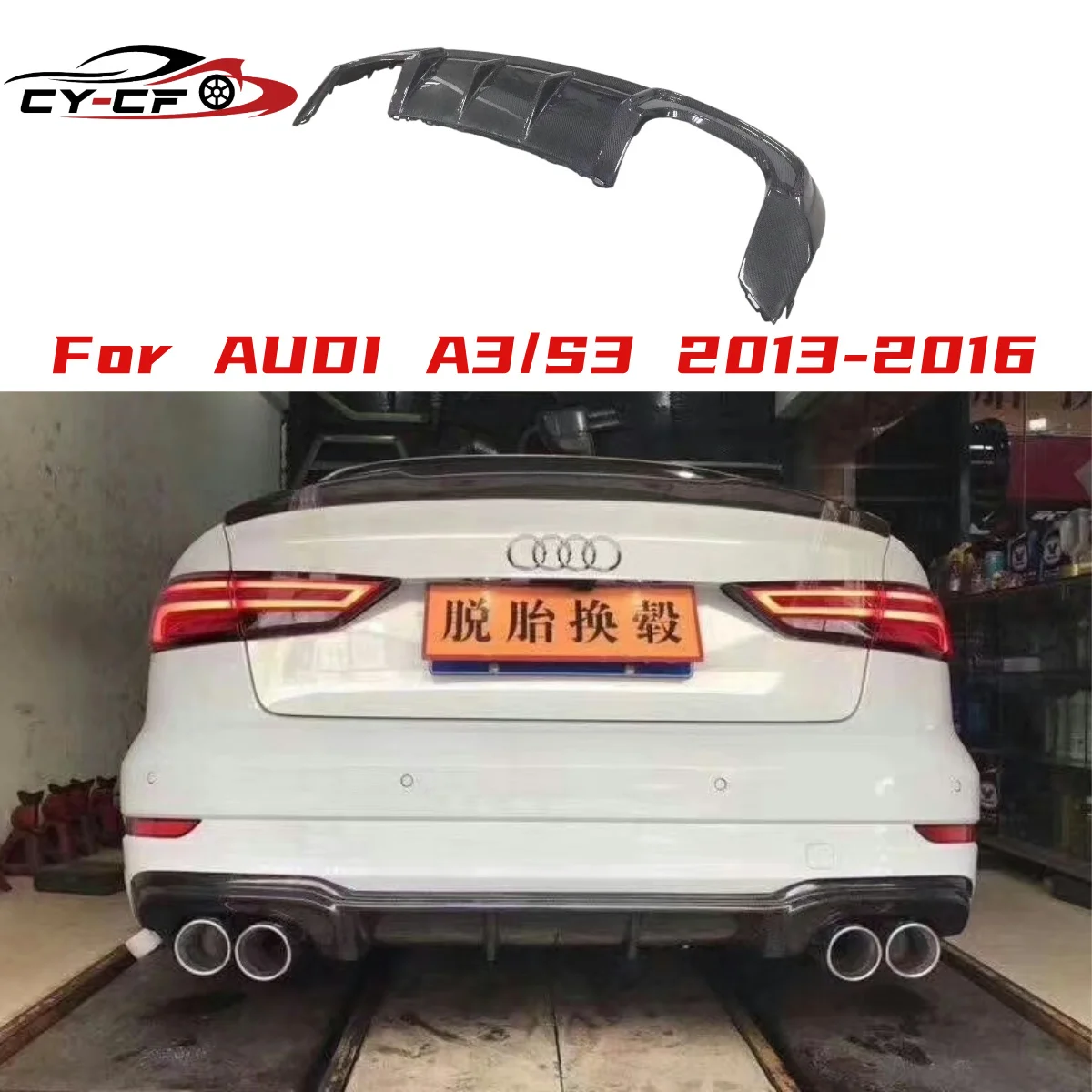 

for A3 S3 Carbon Fiber Frp Rear Bumper Exhaust Diffuser Lip Spoiler with Led Lights for Audi A3 S-line S3 Limousine 2013-2016