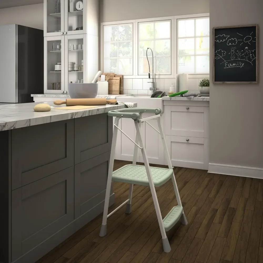 

A Step Stool ，2-Step Kitchen Stepper™ Adult Folding Step Stool, Kids Folding Stepper, Green19.88"D x 18.38"W x 34.5"H