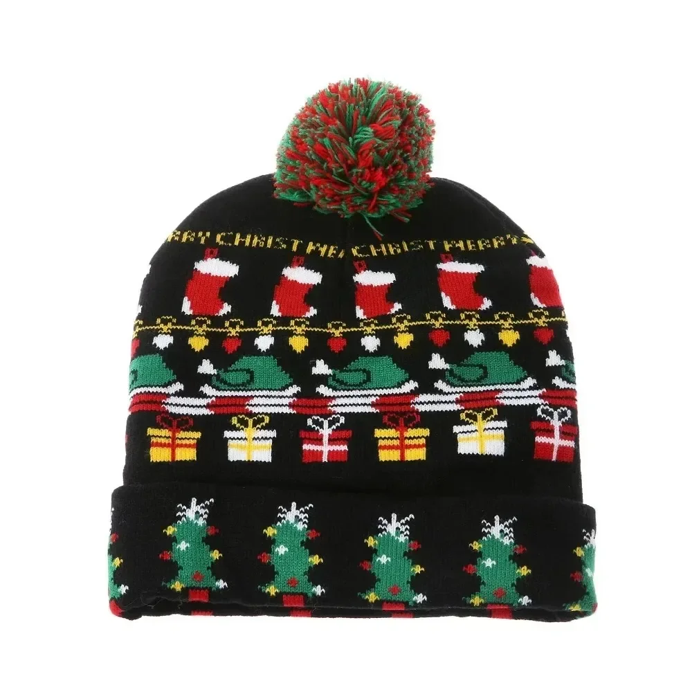 LED Christmas Knitted Hat Light Up Xmas Beanie Cap Unisex Winter Beanie Sweater Hat with Colorful LEDs for Christmas New Yea