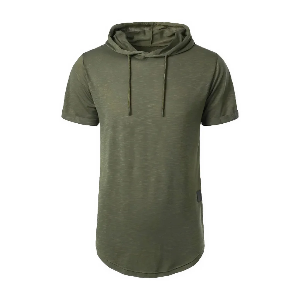 Männer Baumwolle T-shirt Kurzarm Mit Kapuze Einfarbig Slim Fit Männlich Atmungsaktive Sport Tees Leichte Fitness Männlich Casual Tops – Detail 2