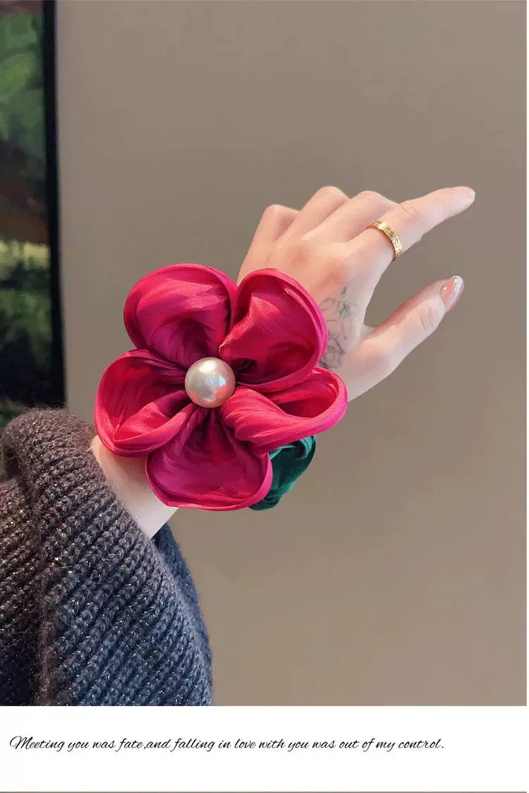 1pc Premium Perle Blume Haarband Krawatte Haar haltbares Stirnband vielseitiges Dickdarm band Krawatte Haar hochela tisches Gummiband – Detail 1