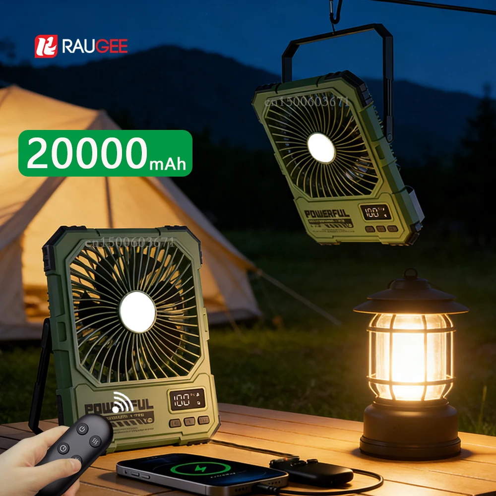 

Вентилятор для кемпинга 20000 мАч, перезаряжаемый, настольный, складной, потолочный, для палатки, со светодиодной подсветкой и крючком, бесшумный, для улицы и кемпинга
