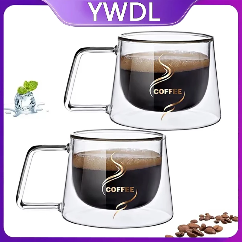 YWDL 200ml Double Wall Glass Coffee Mug Heat-resistant Espresso Cup Thermo Insulated Cup For Latte Cappuccino Tea Drinkware Set