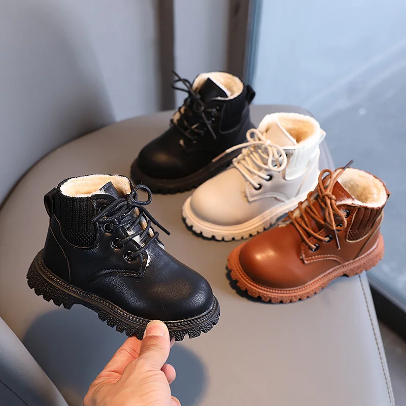 New Autumn Winter Toddlers Kids Tide Boots Warm Thick Cotton Boys Girls Snow Boots Little Children Leather Cotton Boots Fashion