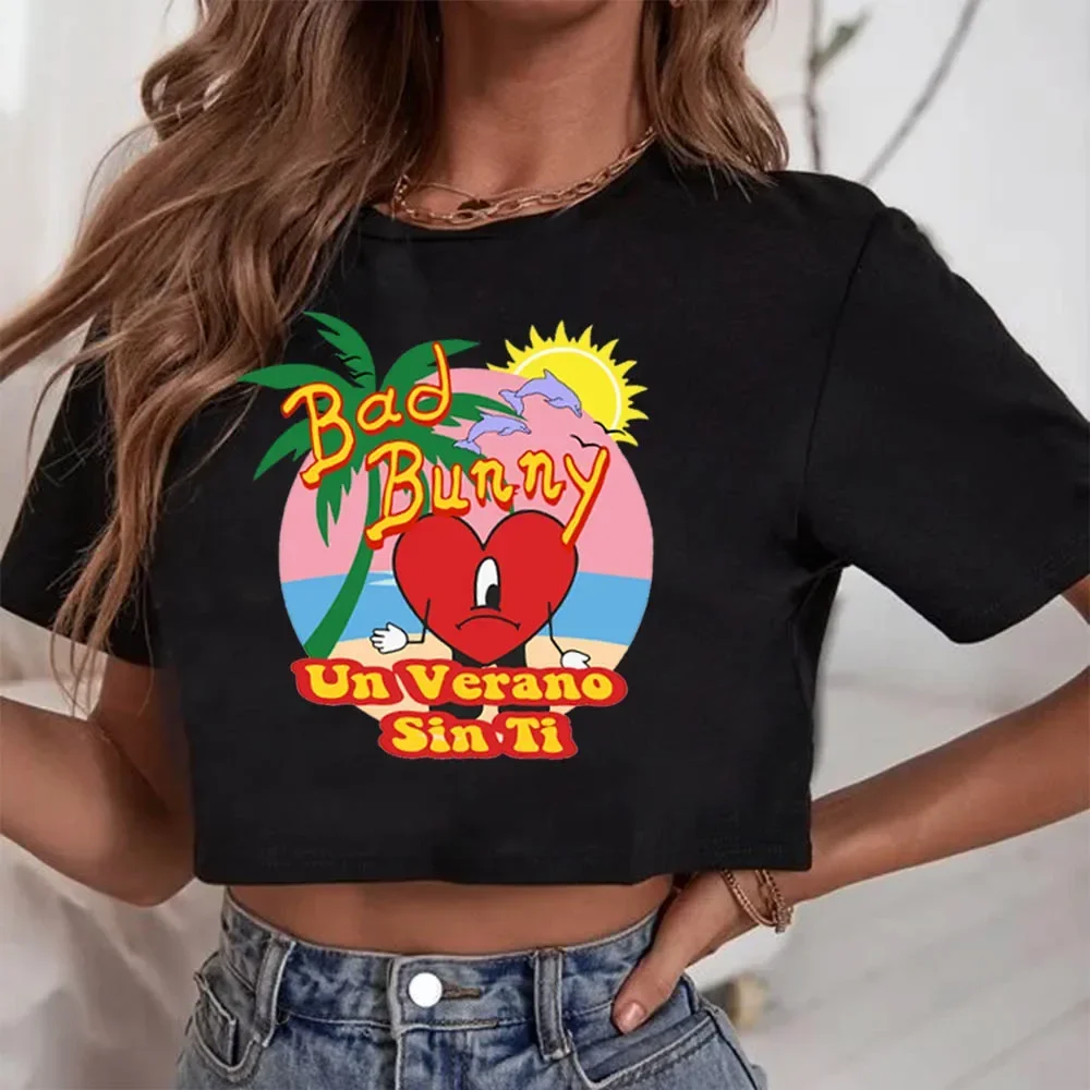 T-shirt à manches courtes Bad Bunny Un Verano Sin Ti pour femmes, Crop, O-Neck, Casual Music Shirts, GérGift