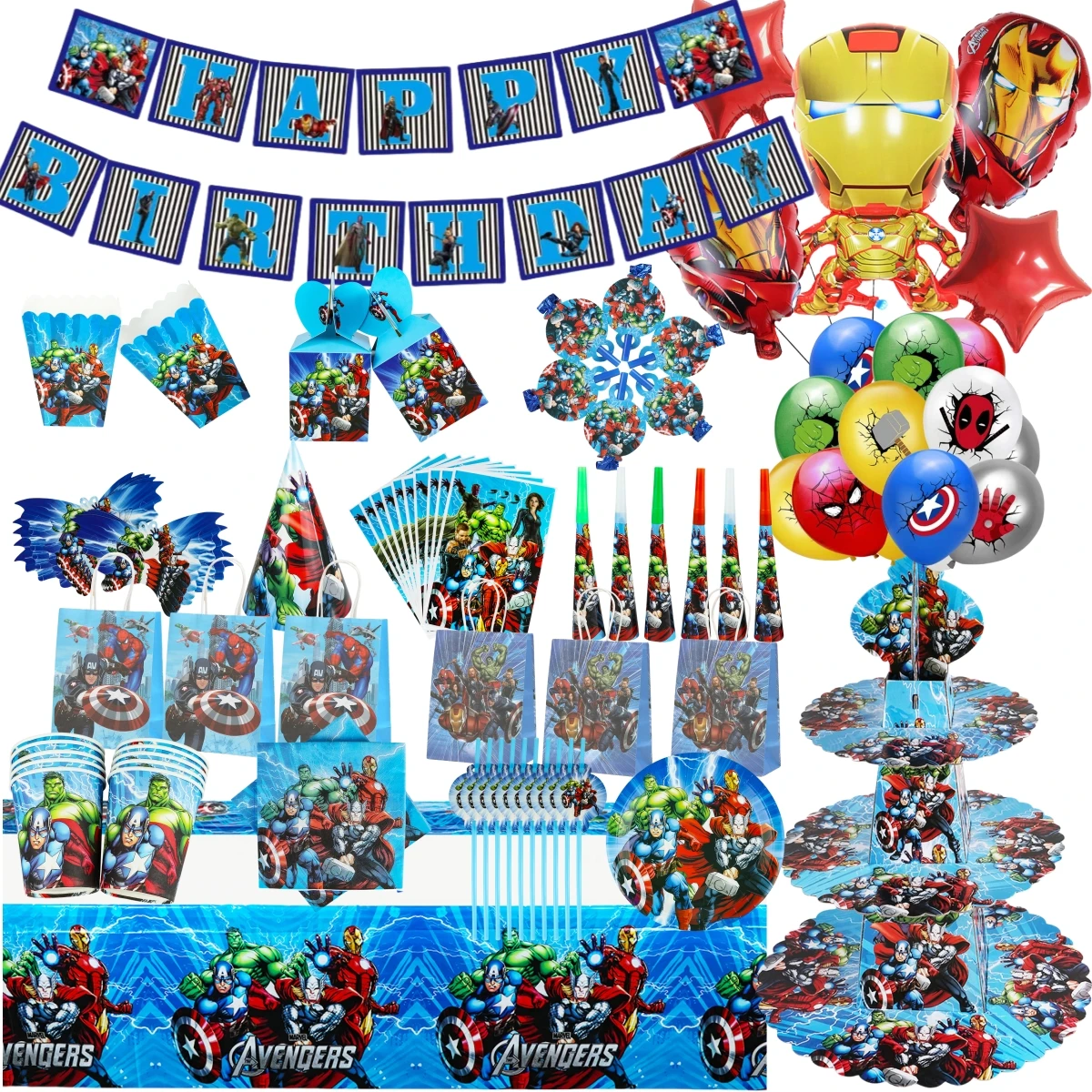 Captain America Iron Man Hulk Avengers Superhero Birthday Party Disposable Cutlery Set Balloon Decoration Baby Shower Plate Cup