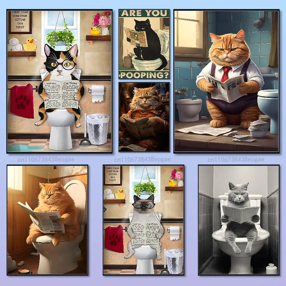 

Funny Art Fat Cat Toilet Poster HD Art Sticky Wall Cafe Bar Room Modern Home Living Room Bedroom Wall Decoration