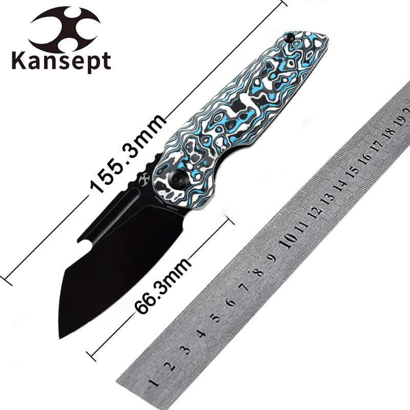 Kansept 2023 New Folding Knives Rafe Black Stonewashed CPM-S35VN Blue & White Carbon Fiber use for Bottle Opener EDC  for men