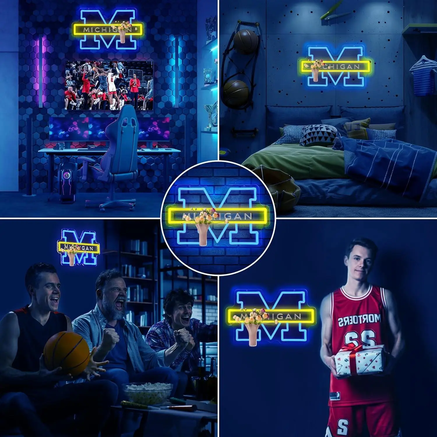 Picture 3: University Basketball Team Neon Sign USB Dimmable LED Neon Lights for Bedroom Bar Man Cave Dormitory Wall Decor Birthday Gift