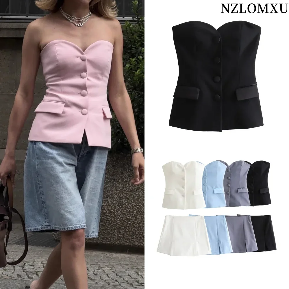

Women Fashion Elegant Flip Decoration Satin Texture Spliced Corset Style Tops Autumn Vintage Slim High Waist Skirt Suit