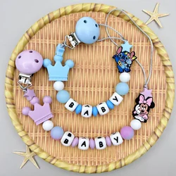 Customized English Russia Name Baby Cartoon Silicone Luminous Beads Pendant Pacifier Clips Chains Holder Teether Baby Kawaii Toy