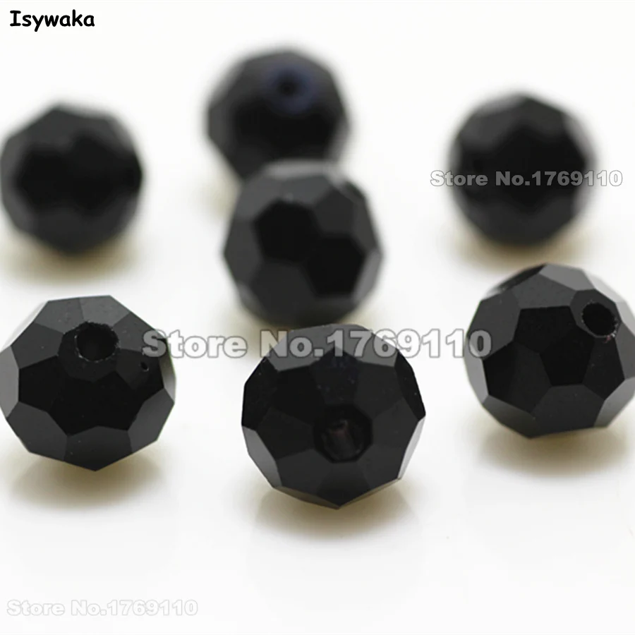 Isywaka 10mm 70Pcs Black Color Football Faceted Austrian crystal Round Loose beads Jewelry Bracelet accessories Diy Making