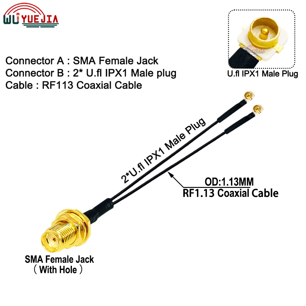 1Pcs 5~60CM SMA Type 1 to 2 SMA Female Jack to Double IPX1 Male Plug RF1.13 Coax Cable 4G WIFI Antenna Extension Jumper Pigtail