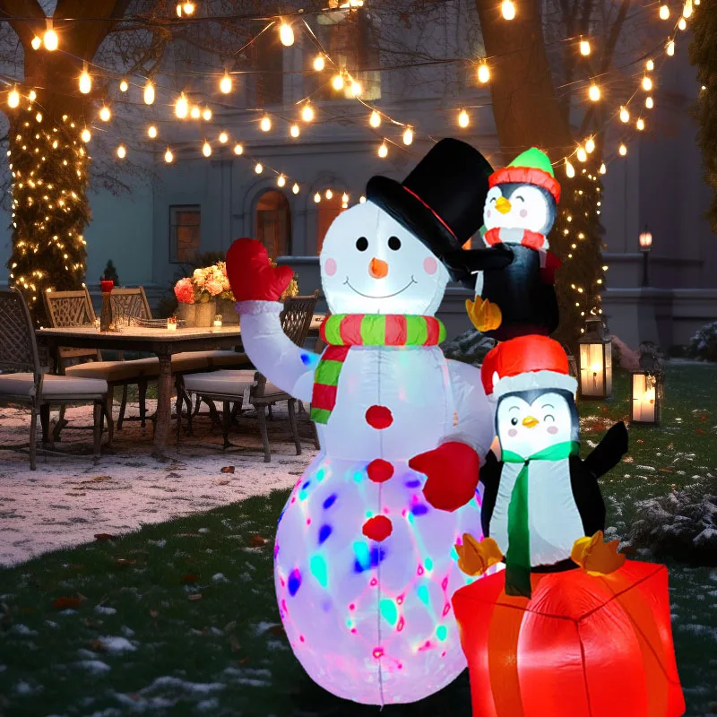 2.4M/7.8FT Christmas Decorations Inflatable Toy Snowman Penguin Stacking Home Yard Ornaments LED Light Christmas Party Decor Toy