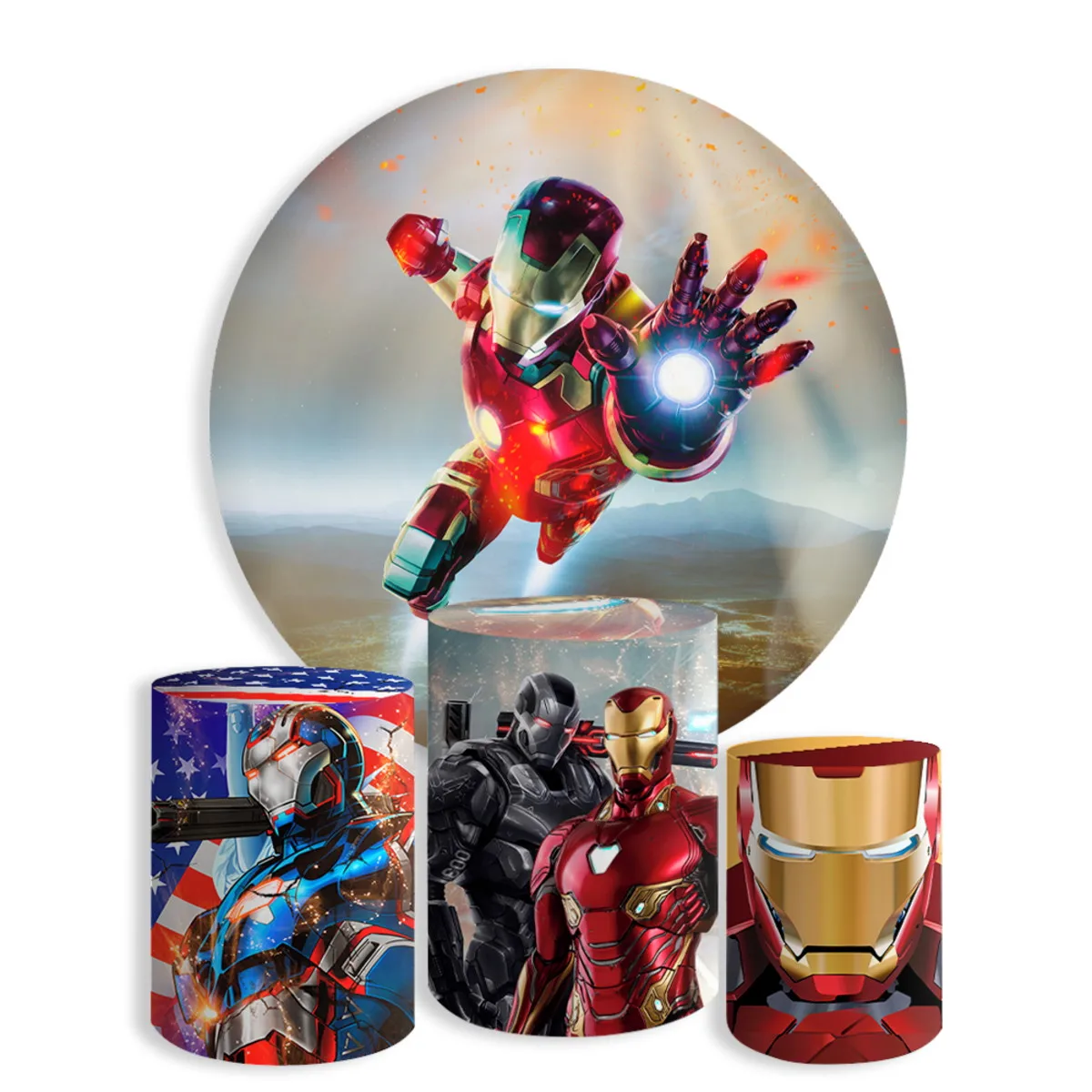 Superhero Avengers Round Cover Boy Birthday Backdrop Super Iron Man Captain America Round Cylinder Cover Backdrop Prop