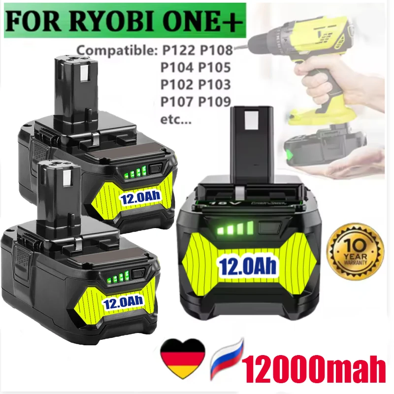 

12Ah For RYOBI P108 18V One+ Plus Battery 18 Volt Lithium-Ion Power Tools P104 P107 RB18L50 RB18L20 P108