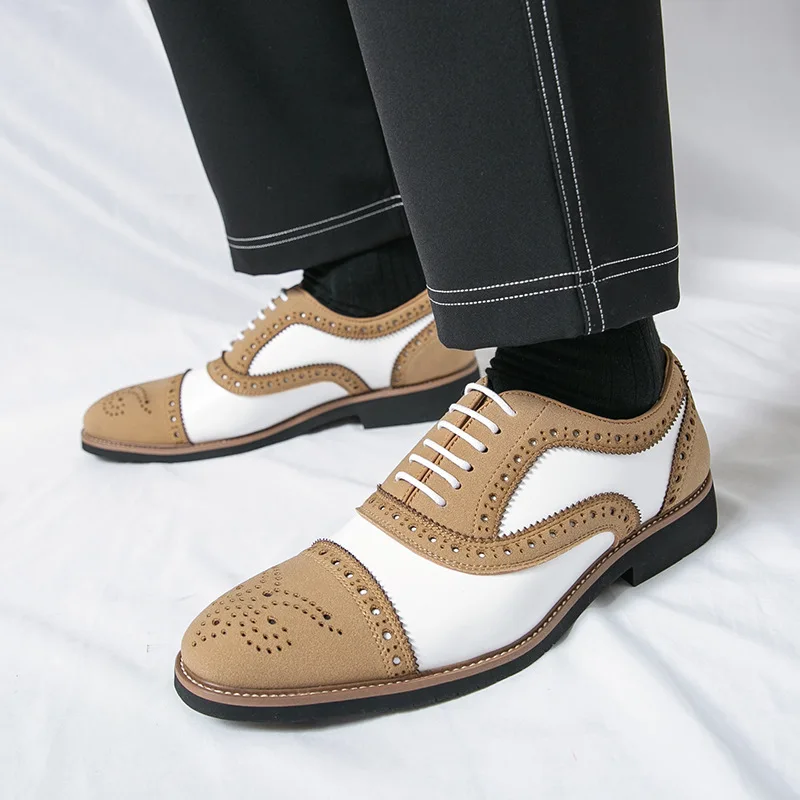 

Men's leather shoes with carved pointed-toe leather shoes, British-style formal business dress, casual lace-up men's shoes