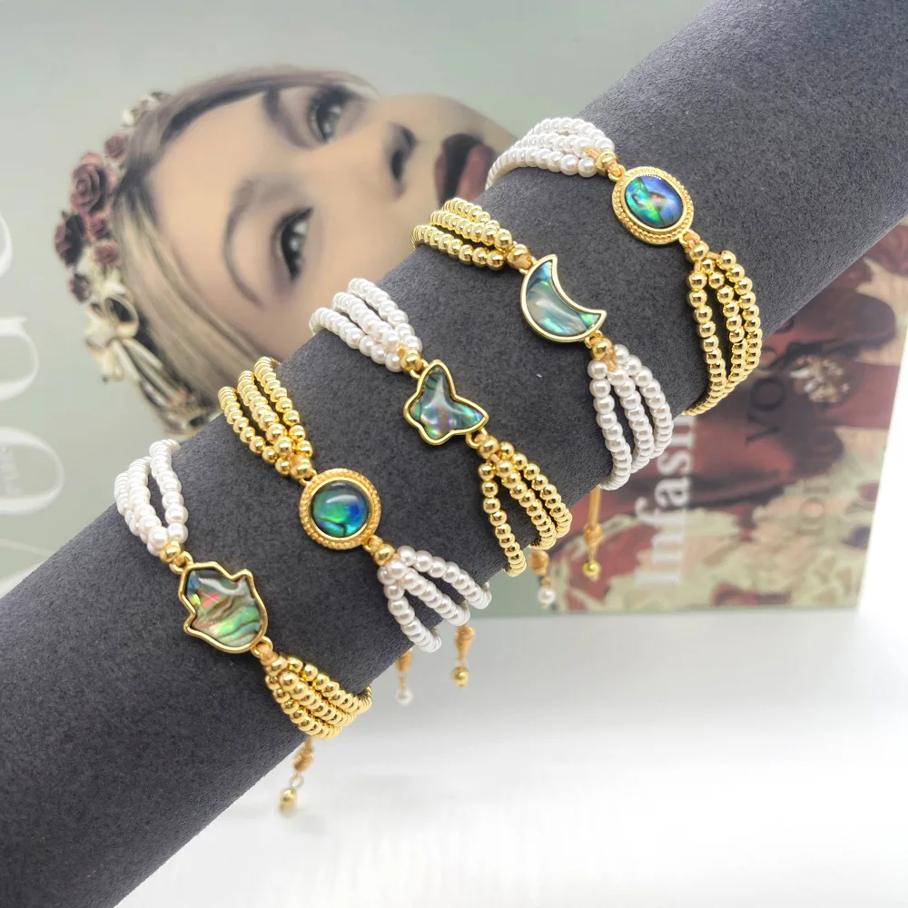 ZGMXR Rice bead bracelet Pearl Bohemia Adjustable Multiple layers Moon Palm Hand weaving Fashion Simple Woman Beaded bracelet