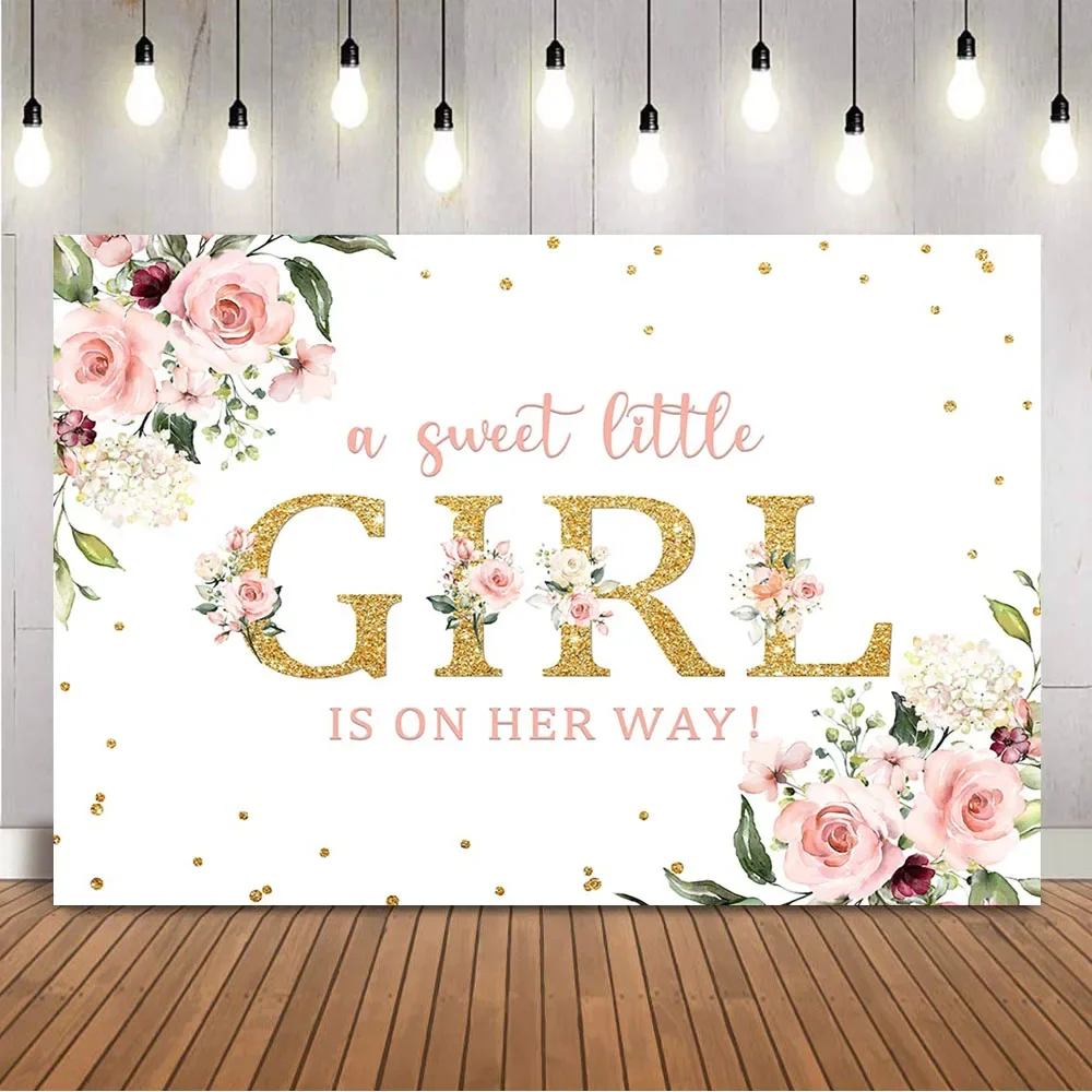 

Sweet Liltte Girl Baby Shower Backdrop for Photography Pink Floral Watercolor Baby Shower Party Decorations Newborn Background