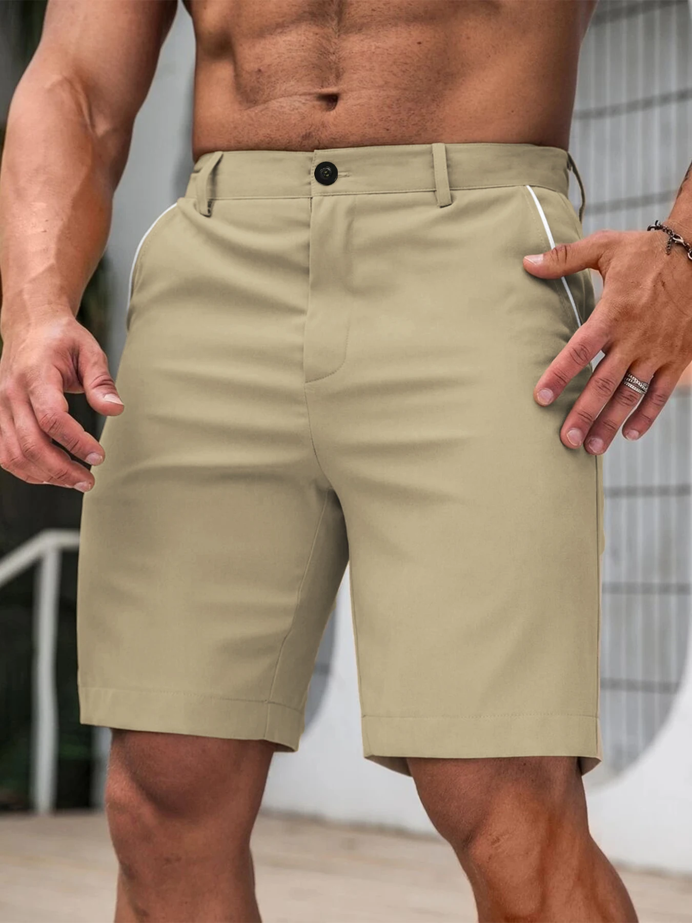 

Mens Quick Dry Chino Shorts Summer Lightweight Breathable Zipper Pockets Casual Golf Shorts