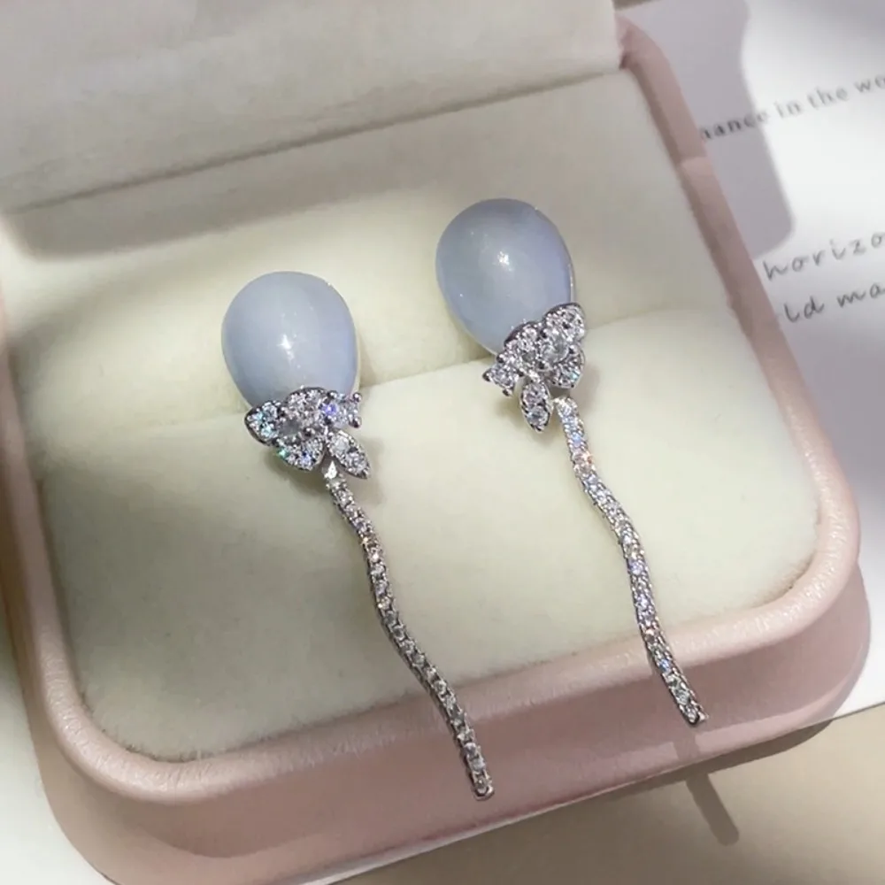 أقراط متدلية على الموضة الإبداعية عيار 925 من الفضة الإسترليني اللامعة مليئة بالون الزركون والضباب الأزرق للنساء مجوهرات كورية