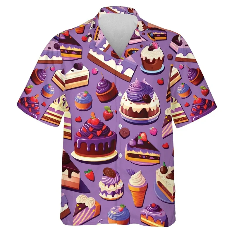 Summer Hawaiian 3D Sweets Cakes Icecream Doughnut Printing Shirts For Men Kid Funny Streetwear Shirts & Blouses Cute Y2k Clothes