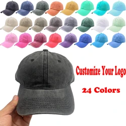 Customized Logo Washed Cotton Embroidered Baseball Cap Snapback Cap with Name Customized Hats Unisex Adjustable Hats