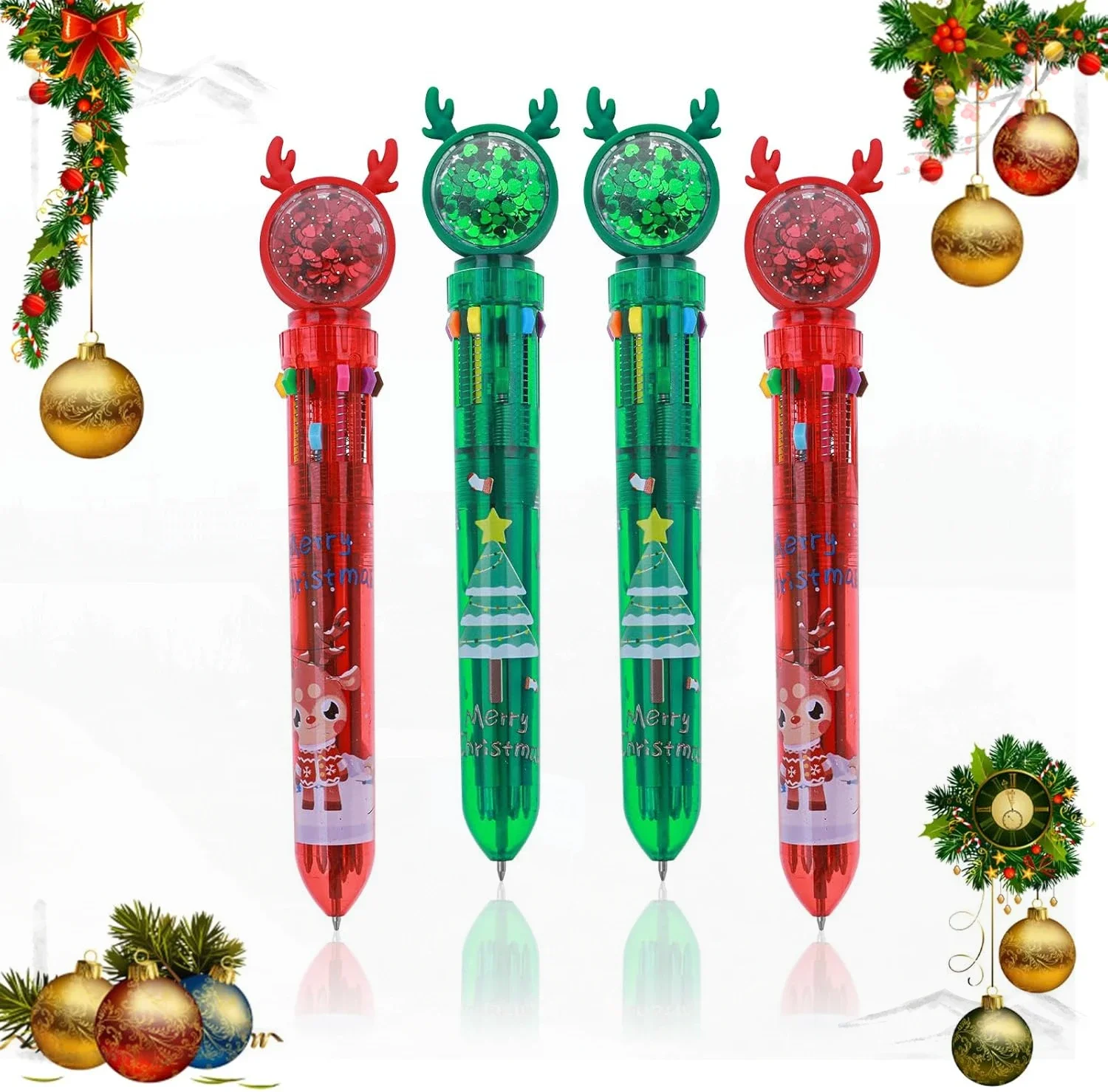 12 Pcs Wholesale Christmas 10 Colors Ballpoint Pens Gift for Students Kids