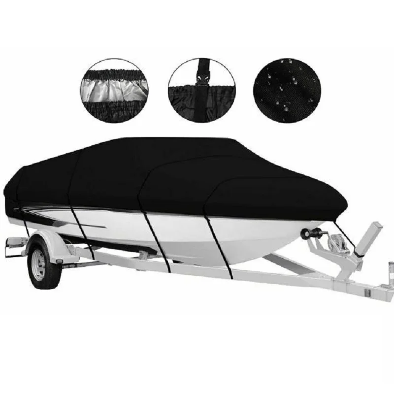 14-16FT غطاء القارب 210D أكسفورد القماش العالمي غطاء للقارب Sunproof V-شكل بدن حامي لليخوت المحركات قوارب التجديف #1