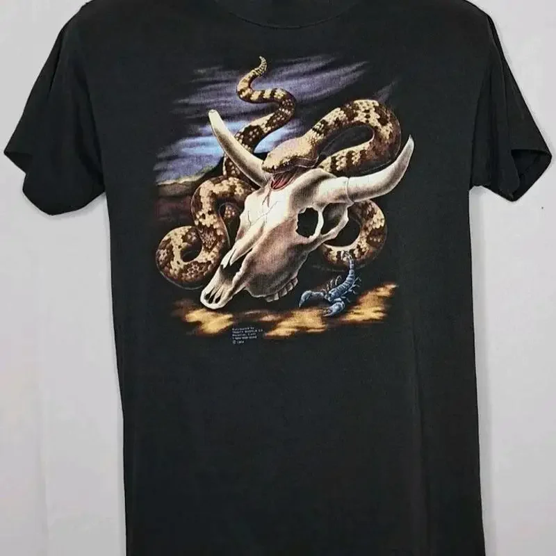 Vintage 1989 Snake Scorpion Skull T Shirt Black Biker Style