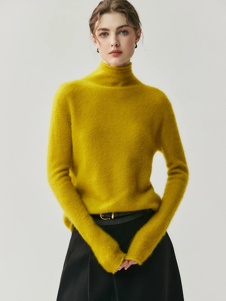 

TLOML женский свитер из 100% кашемира, водолазка с загнутыми краями, однотонный пуловер, осень-зима, базовый толстый кашемировый трикотаж, удобные топы