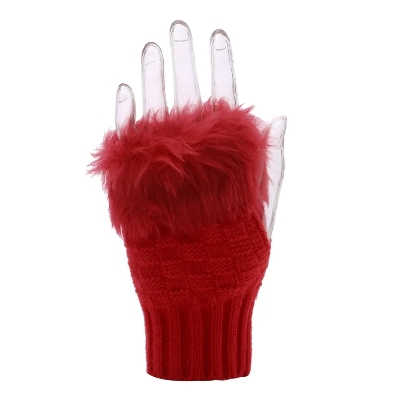1Pair Ladies Winter Knitted Warmer Fingerless Gloves Warmer Gloves Plush Half Finger Gloves Knitted Winter Warm Gloves