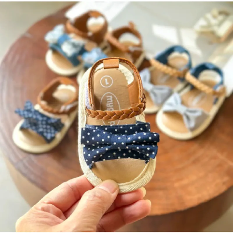 

Infant Baby Girls Summer Sandals with Flower Bowknot Soft Sole Wedding Dress Flats Newborn First Walkers Crib Dress Shoes