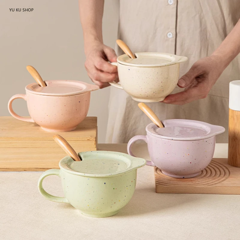 Ceramic Multi-purpose Mug with Lid Breakfast Cereal Milk Cup Household Large-capacity Water Cup Home Afternoon Tea Coffee Cup