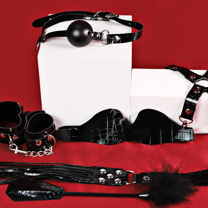 SM عبودية عدة الأفعى منقوشة الجلود الصوف مركب 12 قطعة 18 + الكبار الأزواج لعبة الجنس الكمامة طوق أصفاد المثيرة لعبة الدعائم #4