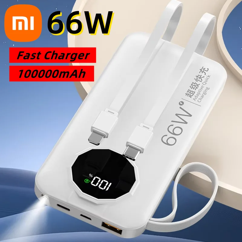 شاحن بطارية محمول Xiaomi 100000mAh شاشة ديجيتال ذكية 3C بنك طاقة ذاتي الشحن 66 وات مع كابل شحن مدمج