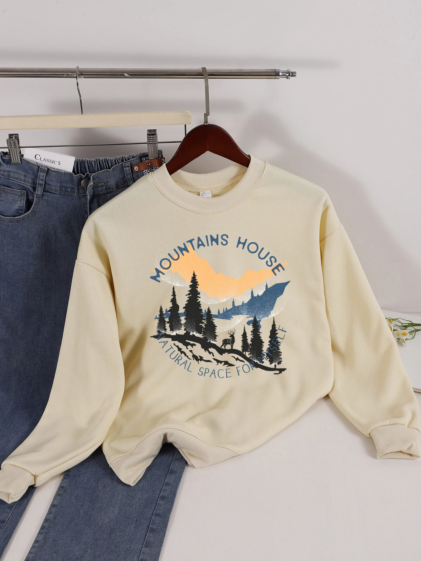 Женский пуловер с рисунком Natural Space For Myself, модный флисовый свитшот, осенняя одежда с круглым вырезом, разноцветная спортивная одежда с круглым вырезом